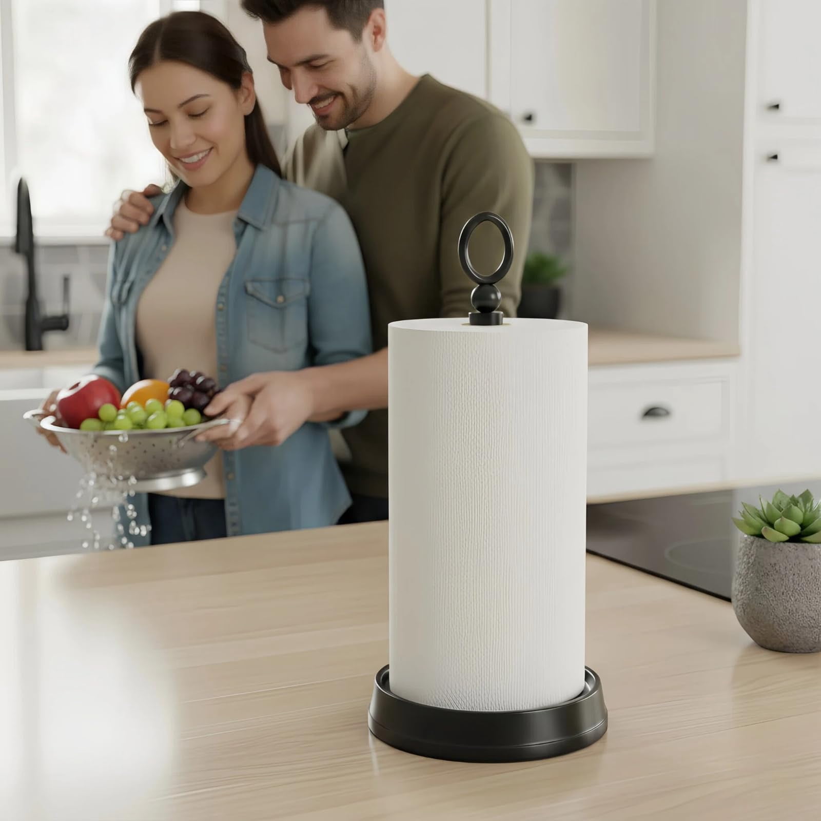 Standing Paper Towel Holder  Non-slip Roll For Bathroom Stainless Steel Kitchen Stand Countertop (matte Black 2 Pack)