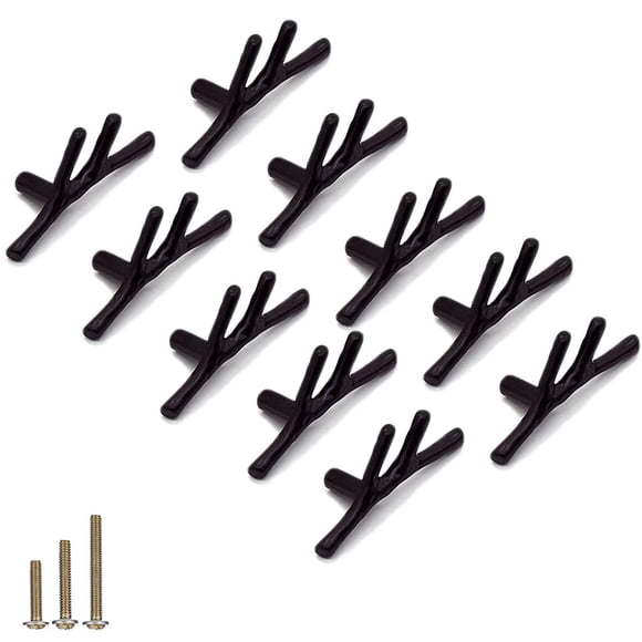 ESreake Paquete de 10 Pomos para Gabinete de Aleación de Zinc en Forma de Rama, Negros, 6.8 cm