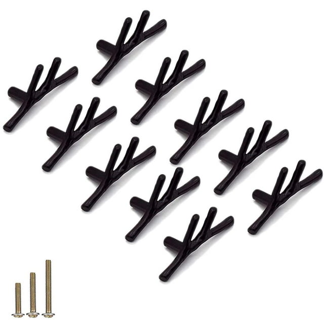 ESreake Paquete de 10 Pomos para Gabinete de Aleación de Zinc en Forma de Rama, Negros, 6.8 cm