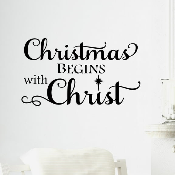 Christmas Begins with Christ North Star Vinyl Lettering Wall Decal Sticker Christmas Holiday Decals - Size: 12" H x 22" L - Color: Black
