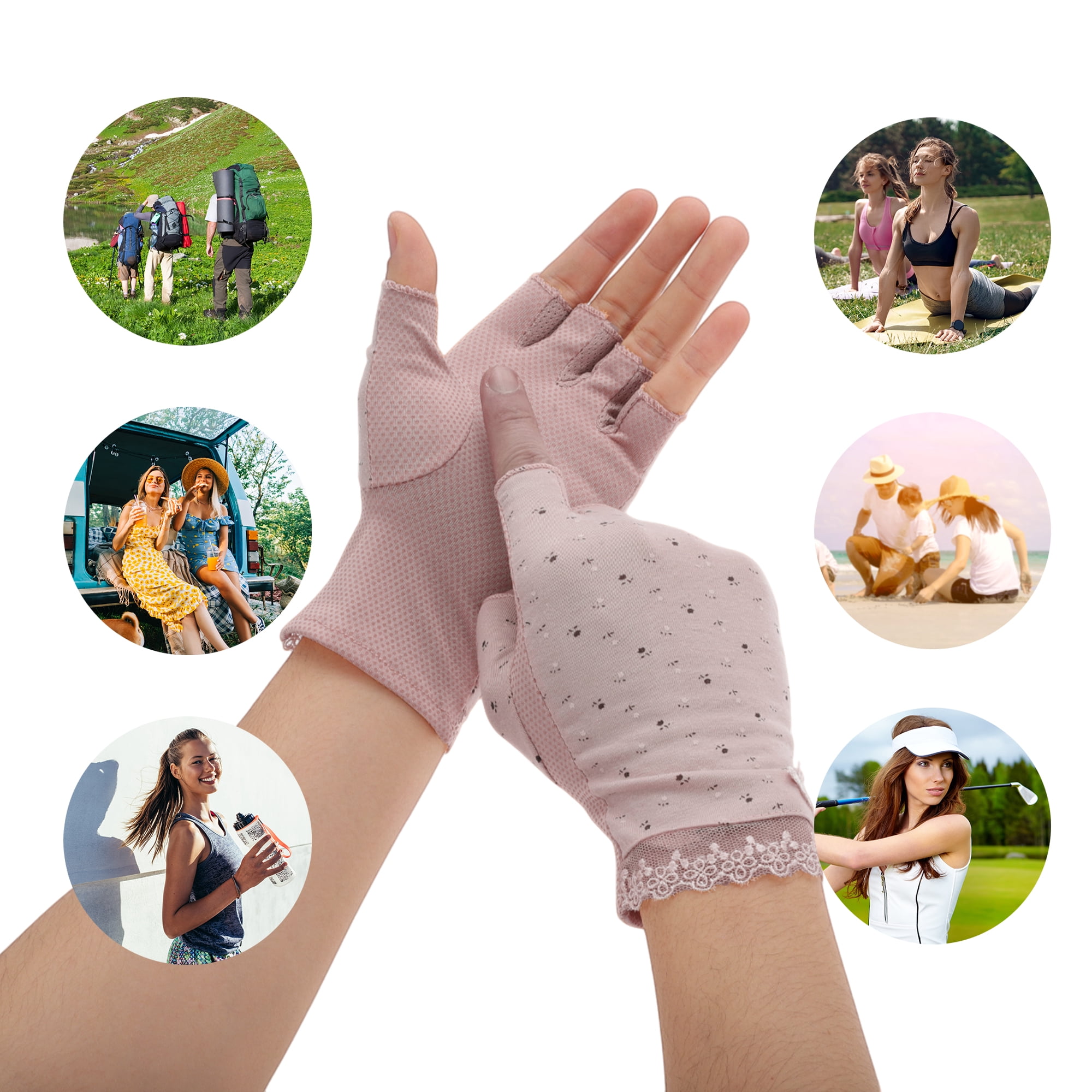 Unique Bargains Anti-slip Half Finger Manicure Gloves 1 Pair Light Purple