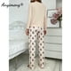 thumbnail image 5 of Pijamas con estampado de oso para mujer, ropa de dormir de manga larga, pantalones completos, ropa de dormir de seda de leche, cuello redondo, ropa de casa, otoño e invierno, nuevo, 5 of 5