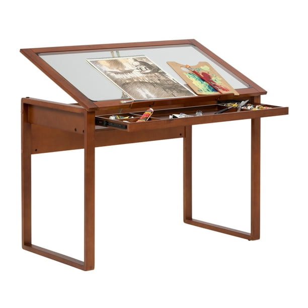 Studio Designs Ponderosa Brown Wood Drafting Table, Glass Top - Walmart