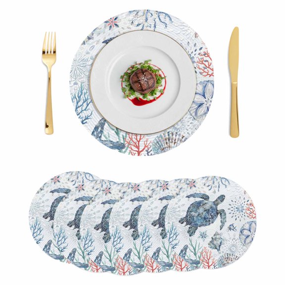Round Placemats Sea Turtle 15 inch Set of 6 Table Mats for Dining Table Ocean Coral Strafish Heat Resistant Non-Slip Kitchen & Home Decorative Place Mat Set
