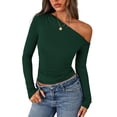 thumbnail image 1 of Remera PRETTYGARDEN Mujer Manga Larga Verde Oscuro Hombros Descubiertos, 1 of 8