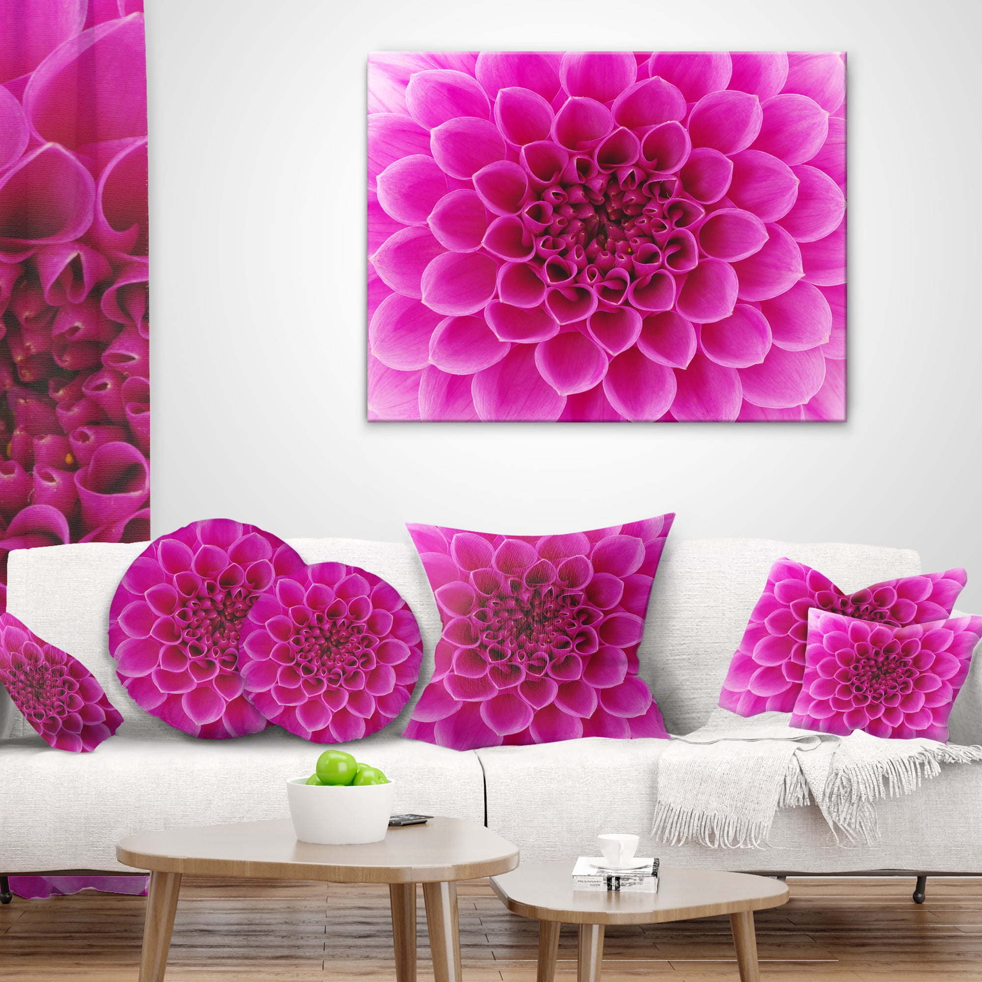 Designart Large Pink Flower and Petals - Floral Throw Pillow - 18x18