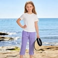 thumbnail image 5 of Twczz Girls Cotton Linen Capris with Pocekts- Casual Summer Baggy Elastic Waist Kids Beach Shorts Purple Size 4, 5 of 7