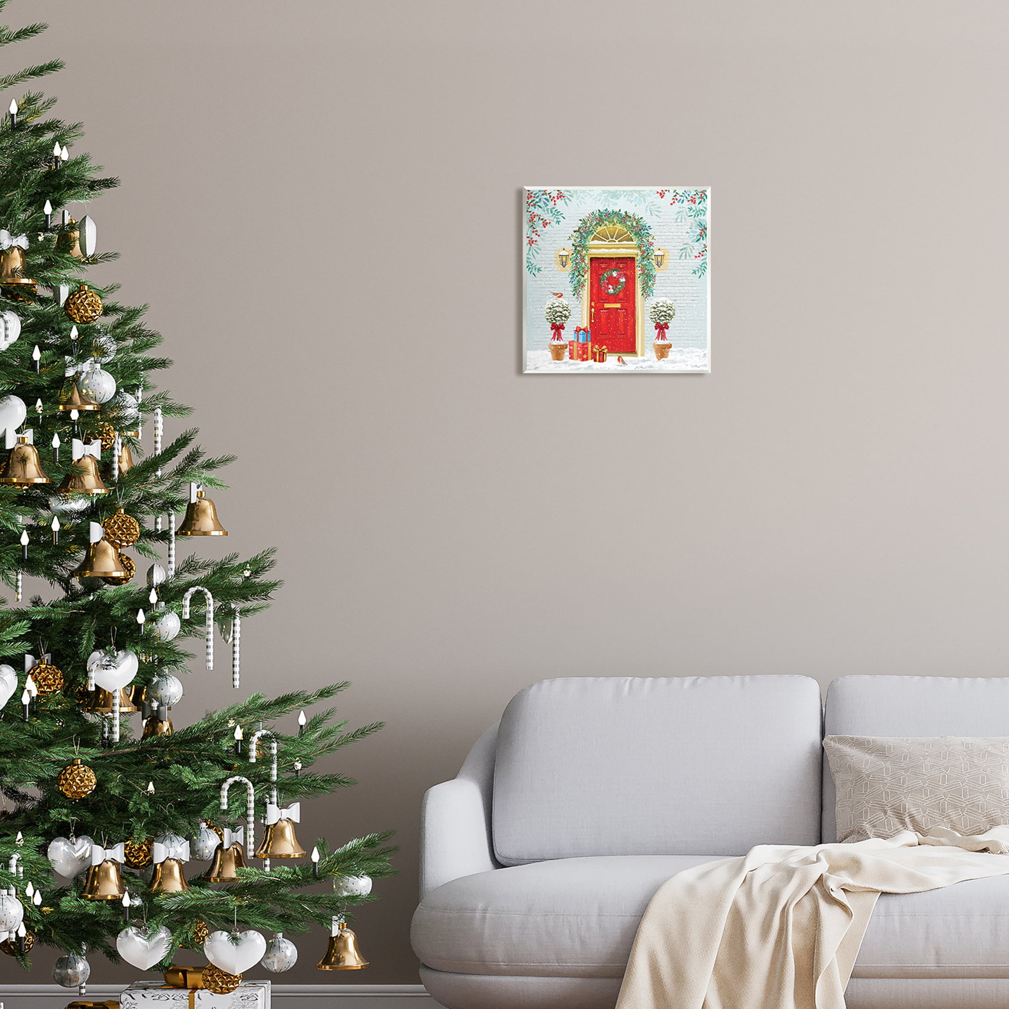 Stupell Industries Winter Doorway Christmas Gifts Holiday Painting Unframed Art Print Wall Art