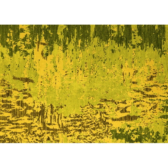 Ahgly Company Machine Washable Indoor Rectangle Abstract Yellow Modern Area Rugs, 6' x 9'