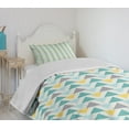thumbnail image 4 of Ambesonne Geometric Quilted Bedspread Set 2 Pcs, Chevron Retro Style, Twin Size, Seafoam Yellow Grey, 4 of 6