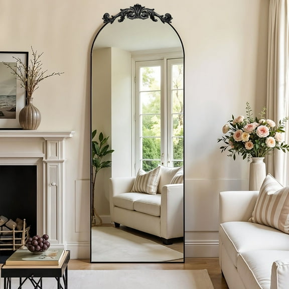 MISSDAY Vintage Baroque Full Length Mirror, 65"X24" Arched Full Body Mirror, Matte Black