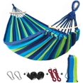 thumbnail image 1 of Hamaca Columpio Doble de Algodón 200 x 150 cm 2 Personas Grande Antivuelco Brasileña con Barra Separadora, Carga 200 kg para Camping Jardín con Bolsa de Transporte Correas para Árboles, 1 of 5