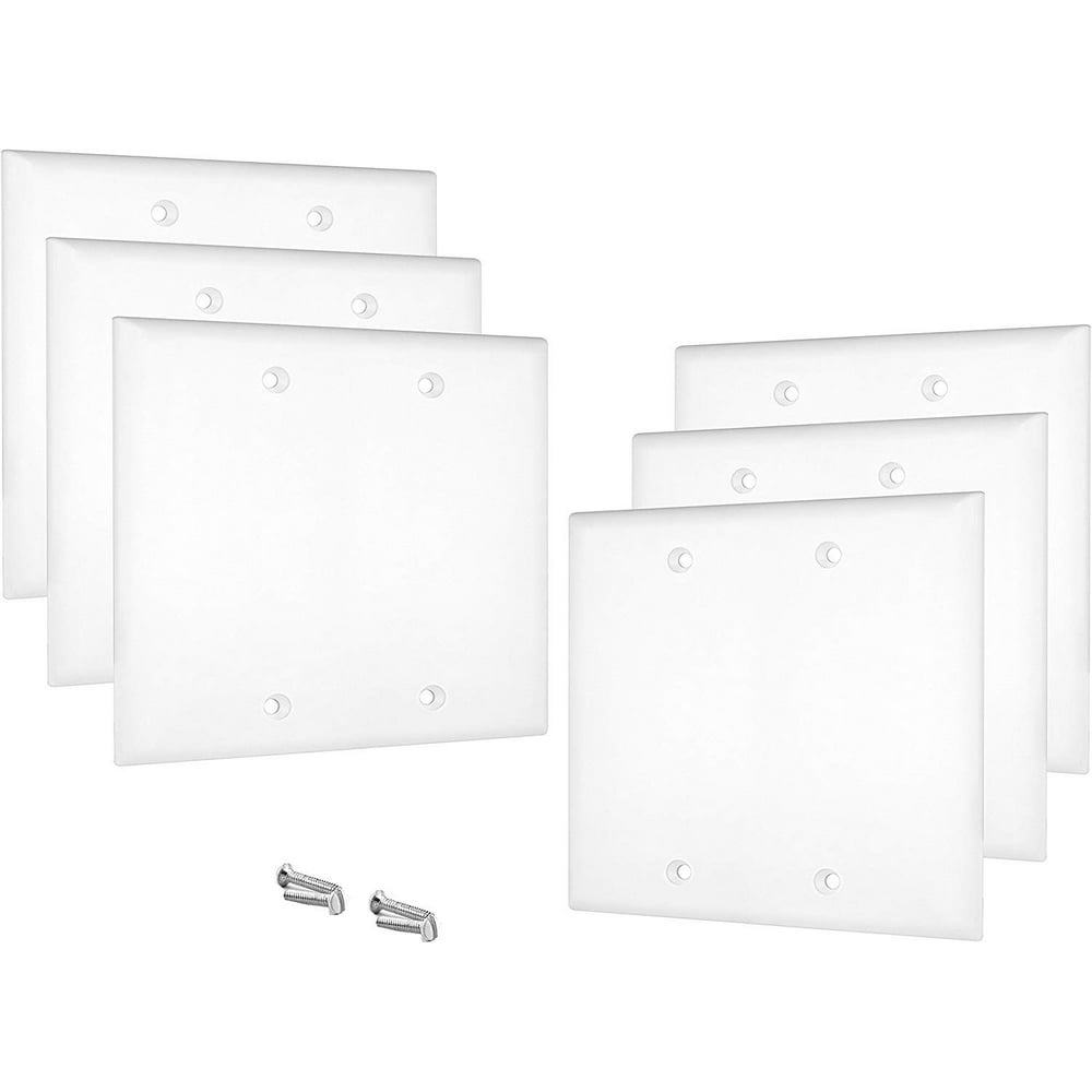 Sleeklighting 6 Pack Plastic White Look Outlet Covers 2 Gang Blank