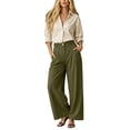 thumbnail image 2 of ClodeEU Women's 2 Piece Outfits ,Long Sleeve Button Down Shirt and High Waist Pleated Wide Leg Pants Set, Solid Color Casual Matching Set ,Women's Plus M, 2 of 7