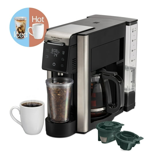 Hamilton Beach FlexBrew 5-in-1 Coffee Maker, Single Serve, 12-Cup Coffee Pot, Hot & Iced, K Cup Pod Compatible or Grounds, Black