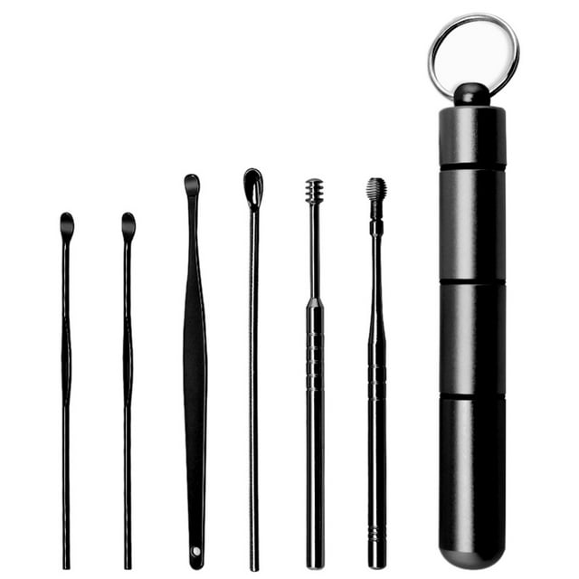 6 unids / set Kits de limpiadores de orejas de acero inoxidable removedor de cera cureta oreja li CACAGOO Kits de limpiador de oídos