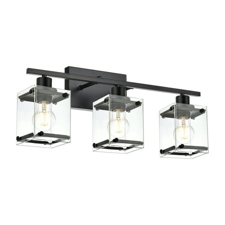 

MELUCEE 3 Light Bathroom Lights Over Mirror Black Vanity Lighting Fixtures with Rectangular Clear Glass