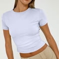 thumbnail image 7 of Dwellite Womens T-Shirts Short Sleeve Workout Tops Crop Cute Tees Compression Casual Y2K Athletic Gym Fitted White 2XL, 7 of 7
