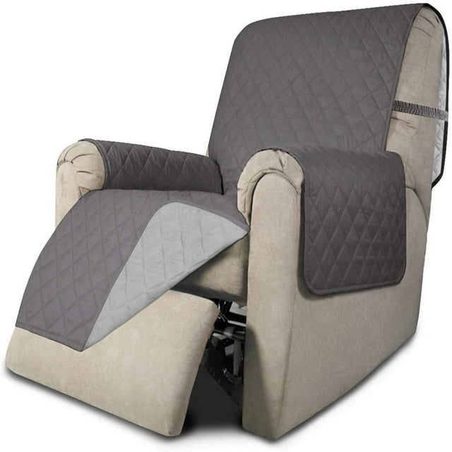 Housse Réversible 2024 Résistante à l'Eau pour Fauteuil Inclinable avec Sangles Élastiques Gris/gris Pâle