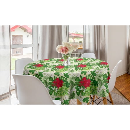 

Philodendron Round Tablecloth Rhythmic Vivid Bouquet of Mixed Tropical Colorful Flowers Circle Table Cloth Cover for Dining Room Kitchen Decor 60 Pale Green Dark Pink by Ambesonne