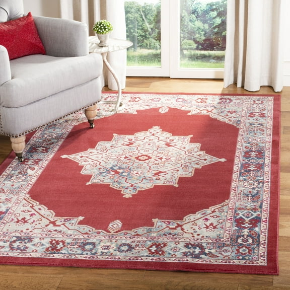 SAFAVIEH Merlot Kristal Floral Bordered Area Rug, Red/Aqua, 9' x 13'