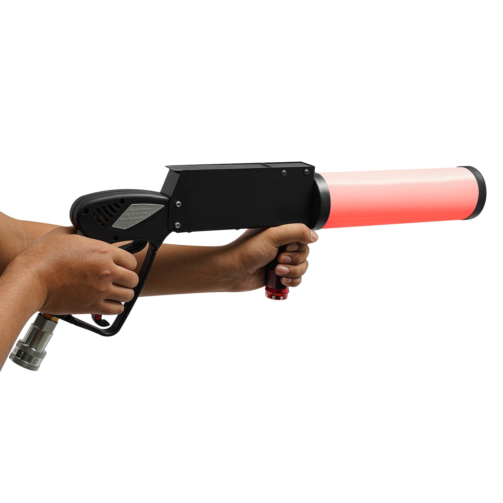 DENEST CO2 Handheld Fog Gun Smoke Machine with LED Lights Handheld CO2 Jet Machine with 3 Meter Gas Hose, Red Green Blue Stage Effect Fogger