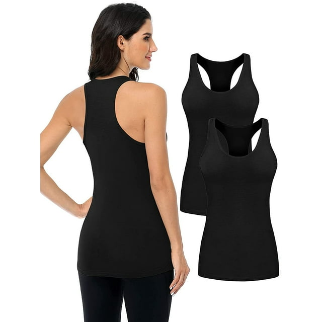 Women's Racerback Tank Tops Cotton Wide Strap Yoga Workout Undershirt Pack of 2
