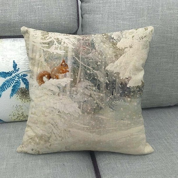Funda de almohada de lino con diseño de muñeco de nieve y cervatillo de dibujos animados, cojín lindo y sencillo