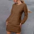 thumbnail image 5 of Women's Long Sleeve Crewneck Casual Pullover Cute Mini Fuzzy Sweater Dress Solid Color Loose Fit Soft Short Dress, 5 of 5