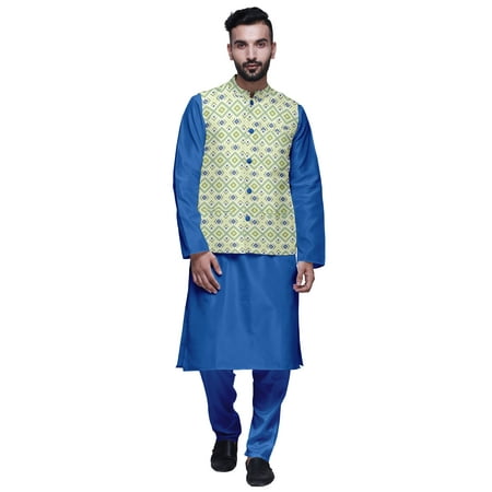

Atasi Mandarin Collar Traditional Solid Kurta Pajama With Printed Jacket Set