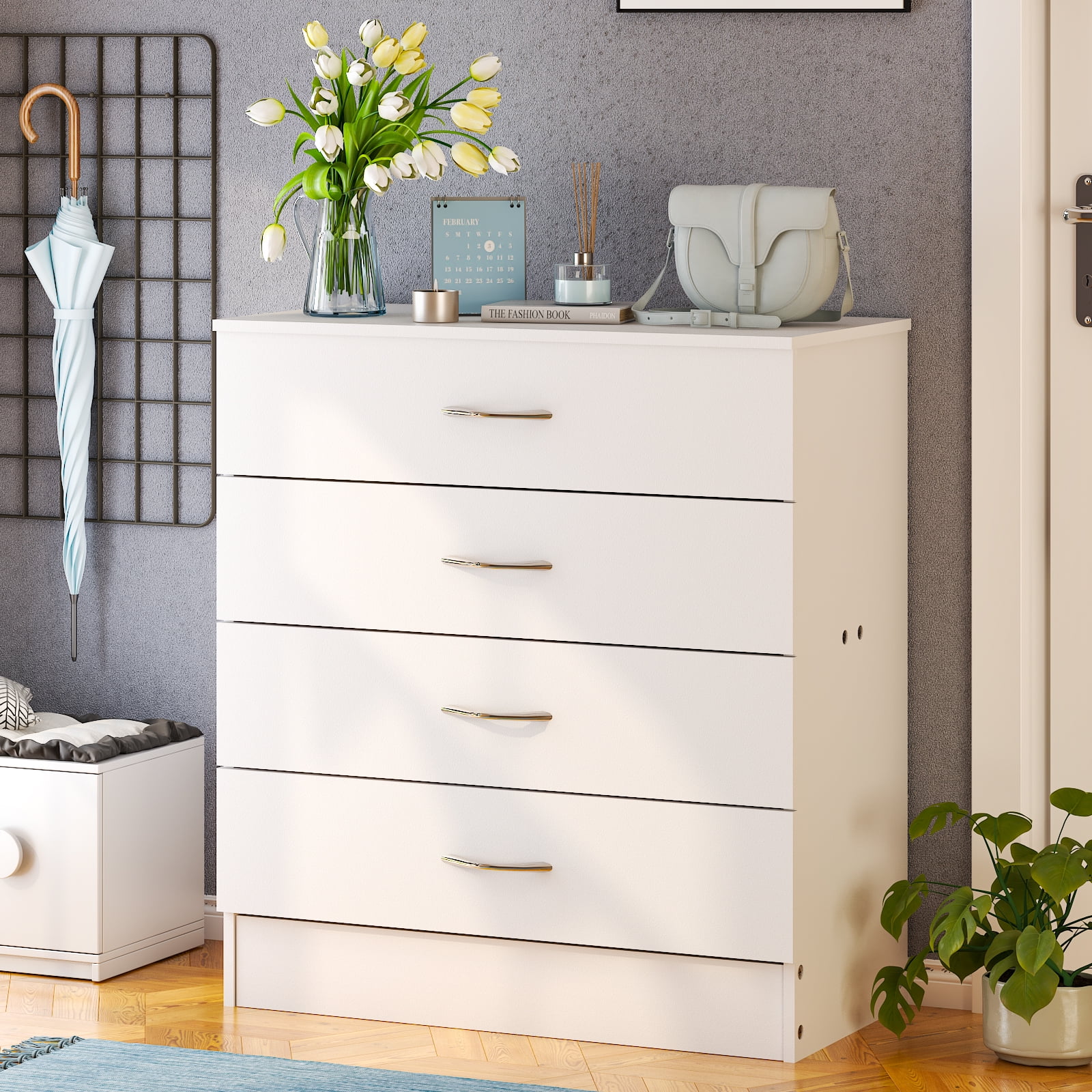 UBesGoo Modern Dresser Storage Chest Organizer Unit with 4 Drawers for Bedroom, Living Room,White