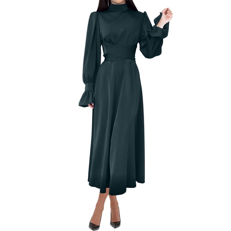 Wancir Women's Dress Long Lantern Sleeve Mock Neck Puff Shoulder Tie Waist Pleated Cocktail Maxi Slip Dresses - Walmart.com Wancir Women's Dress Long Lantern Sleeve Mock Neck Puff Shoulder Tie Waist Pleated Cocktail Maxi Slip Dresses - Walmart.com