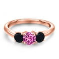 thumbnail image 3 of Gem Stone King 18K Rose Gold Plated Silver Pink Created Sapphire and Black Onyx Engagement Ring for Women | 0.99 Cttw | Round 5MM | Gemstone September Birthstone | Size 6, 3 of 6