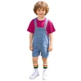thumbnail image 6 of RTKFRFLM Kids' Denim Overall Shorts Set with Solid Color T-Shirt for Boys Girls School Stage Show 2 Piece Outfit Soft Breathable Daily Wear Trendy Elegant Clothing, 6 of 6