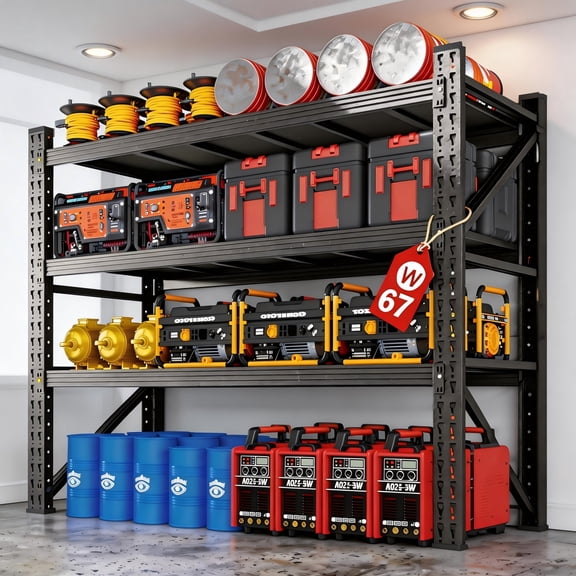 67" W Metal Garage Storage Shelves,5000LBS Heavy Duty 3-Shelf Adjustable Steel Organization Shelving,Utility Rack Shelf,67" W x 20" D x 63" H for Basement,Warehouse,Industrial
