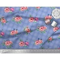 thumbnail image 2 of Soimoi Blue Cotton Duck Fabric Check & Floral Printed Craft Fabric by the Yard 42 Inch Wide, 2 of 3