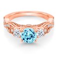 thumbnail image 2 of Gem Stone King 18K Rose Gold Plated Silver Blue Apatite White Topaz and White Moissanite Engagement Ring for Women (1.36 Cttw, Gemstone, Round 6MM and 3MM, Size 5), 2 of 4