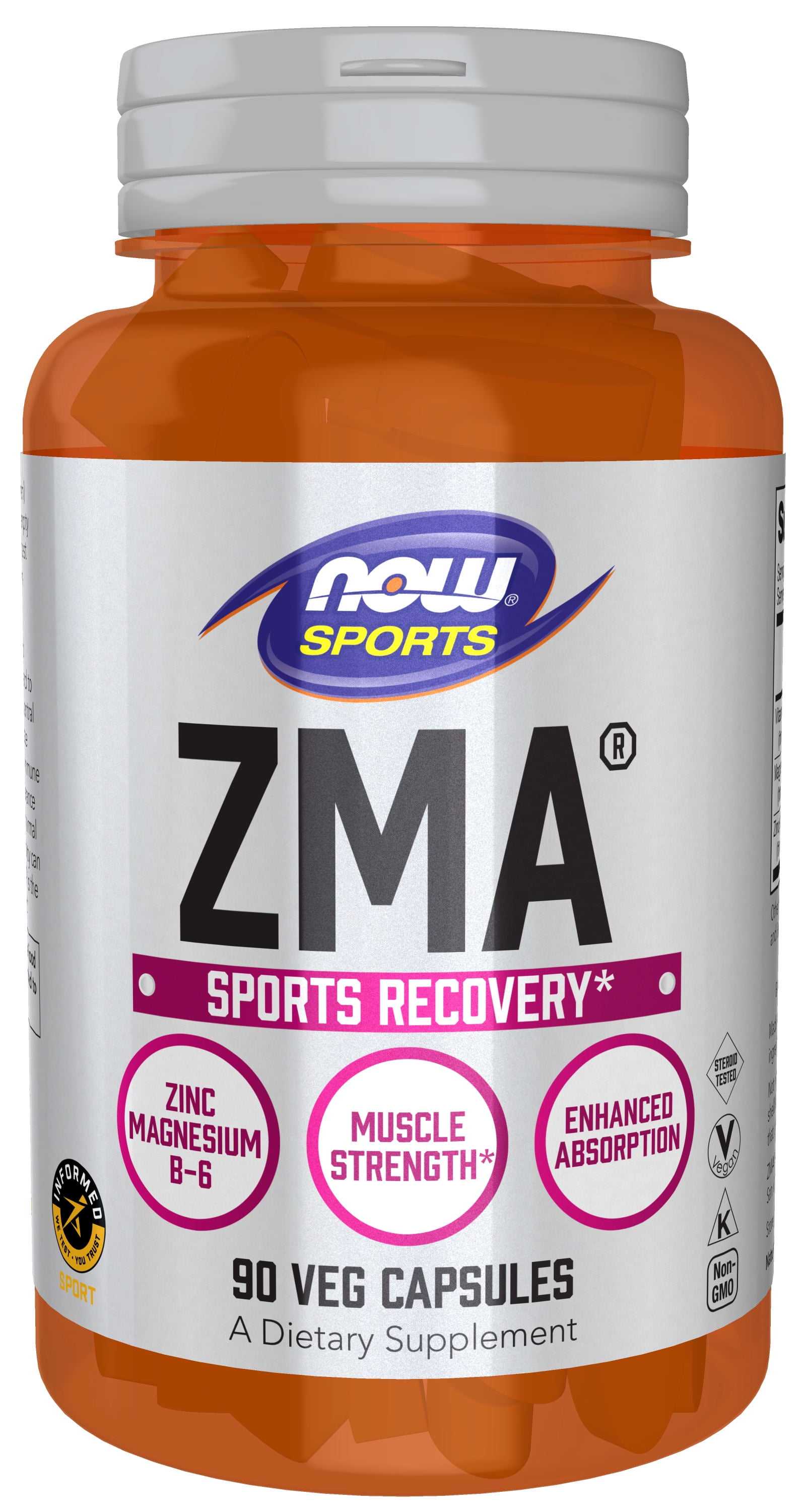 NOW Sports Nutrition, ZMA (Zinc, Magnesium and Vitamin B-6), Enhanced Absorption, Sports Recovery*, 90 Capsules