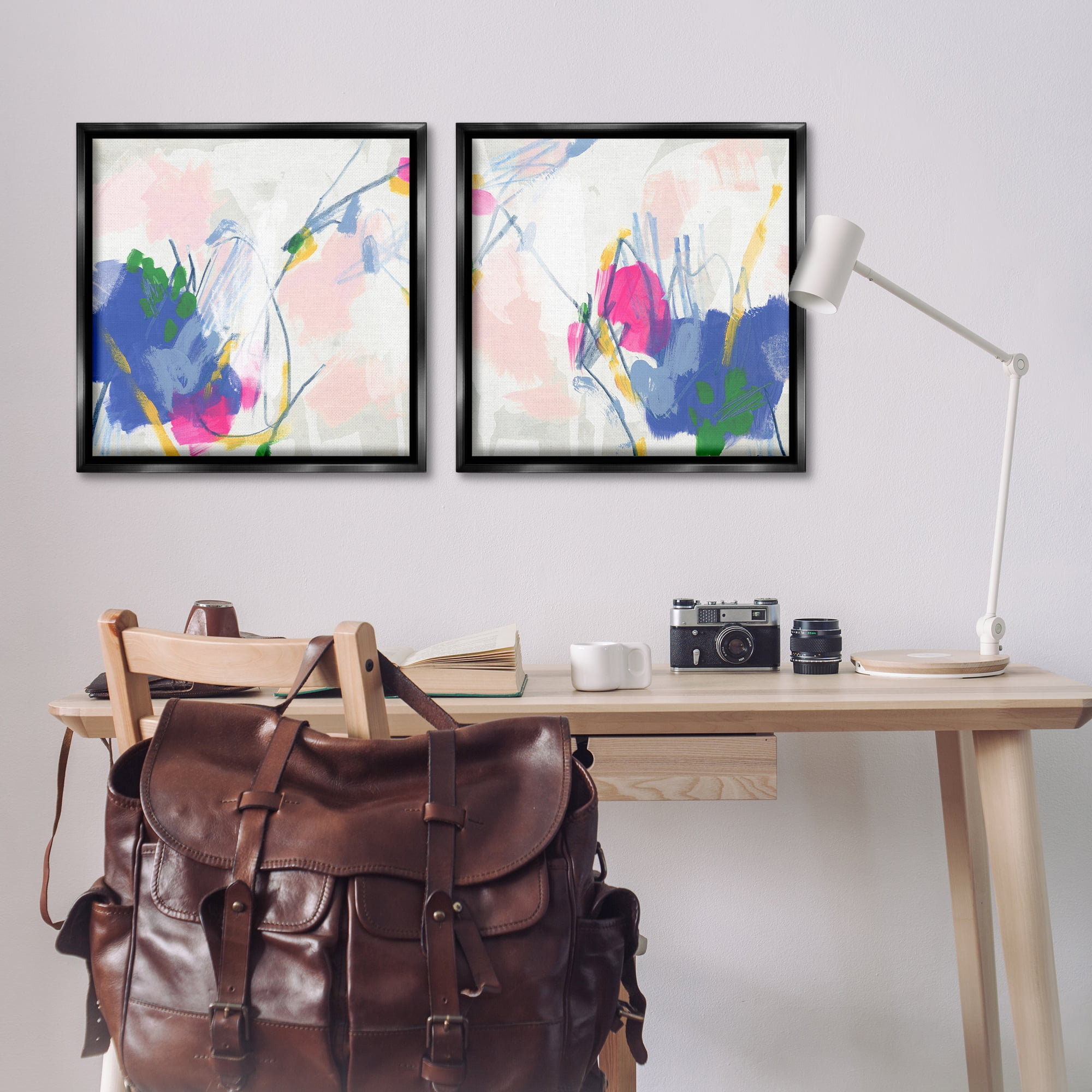 Stupell Industries Pink Blue Pop Abstract Abstract Painting Black Floater Framed Canvas Art Print Wall Art, 25 x 25, Set of 2