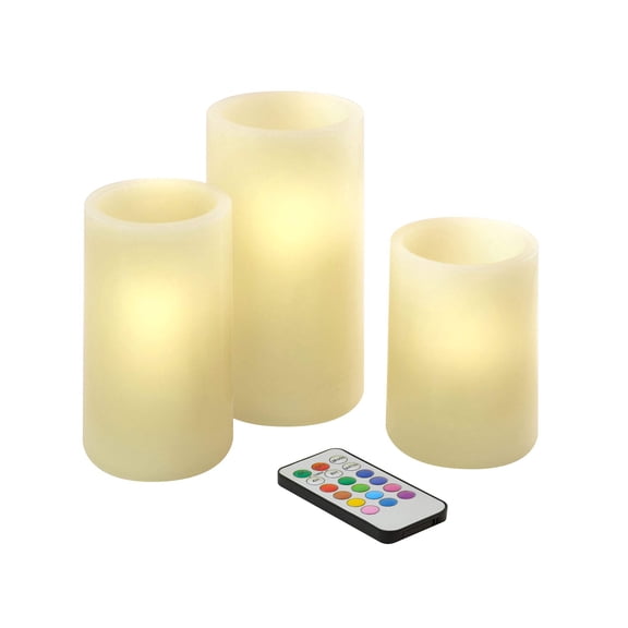 LumaBase Battery Operated Multifunction Wax LED Candles - Set of 3 (Round)
