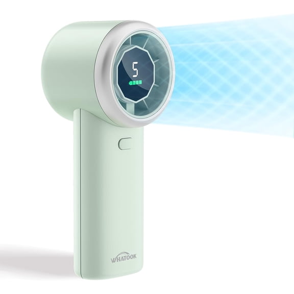 Portable handheld turbo fan, mini personal fan with 5 speed settings and a built-in 4000mAh rechargeable battery—a compact pocket fan ideal for travel, the beach, and the office.