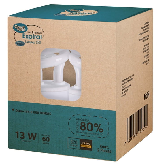 Foco Cfl 13W Espiral 2 Pack Luz Blanca