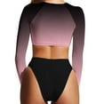 thumbnail image 3 of Ohufall Women's Gradient Swimsuit Rash Guard Long Sleeve Two Piece Swimsuit Crop Top Bikini Bottoms Bathing Suit, 3 of 3