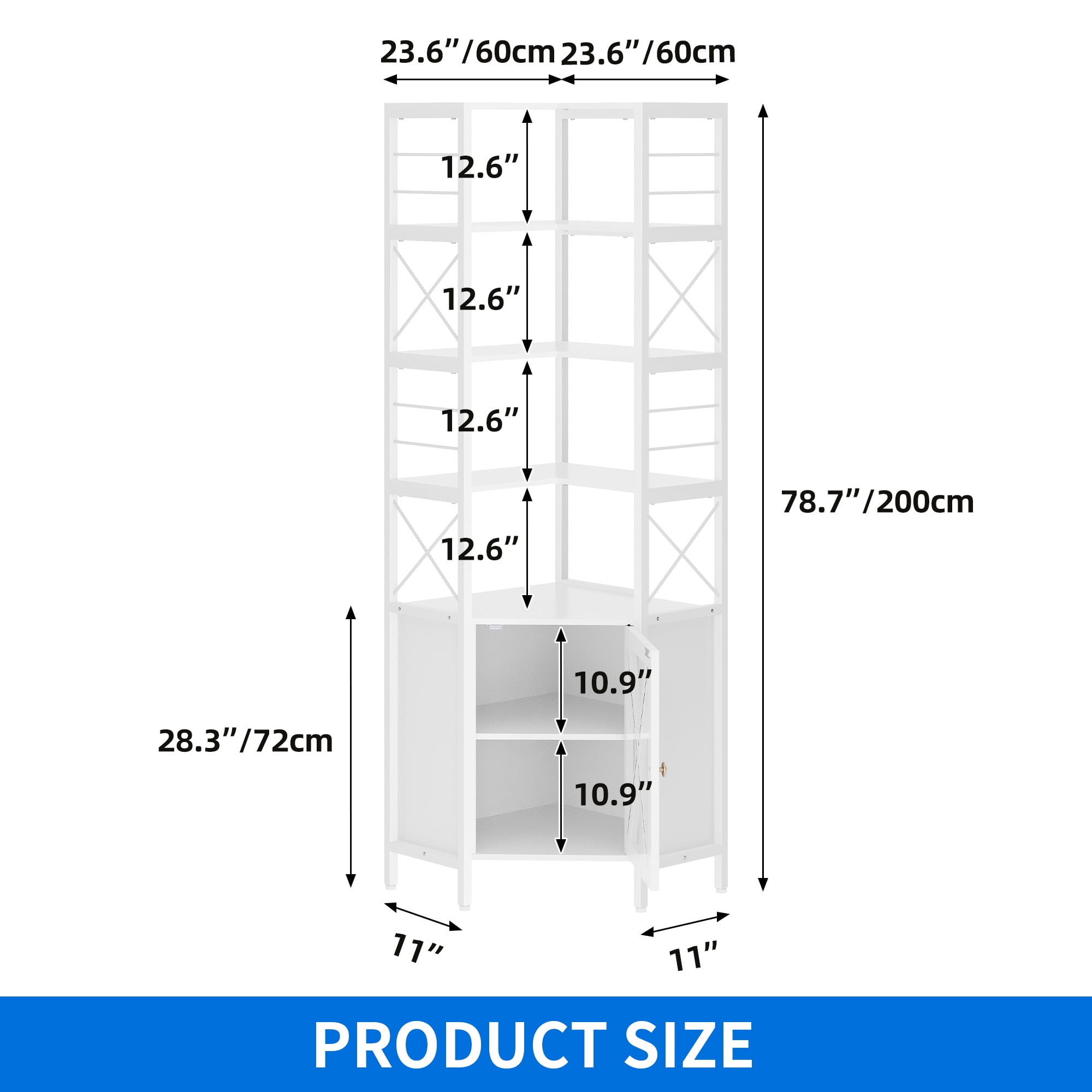 Uforic 7 Shelf Bookcase with Door, Corner Bookshelf with Storage, Standing Storage Cabinet Corner Display Shelf for Living Room, Home Office, White