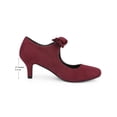 thumbnail image 2 of BLISSFUL STEP Women's Closed Toe Knot Kitten Heel Mary Jane Pumps Burgundy (Size 6), 2 of 7
