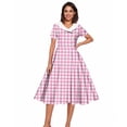thumbnail image 6 of VBVC Women's Vintage 1950s Gingham Swing Dress , Ladies' Short Sleeve Double Breasted A-Line Midi Dress , Summer Peter Pan Collar Dresses For Women,Pink,S-2XL, 6 of 7
