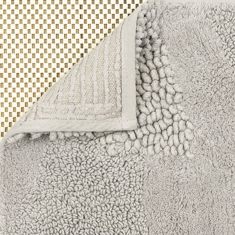 Mohawk Home Plush Cotton Fade/Stain Resistant Non-slip Machine Washable Bath Mat, Silver, 2' x 5'