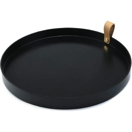 

Modern Decorative Trays with Handle 1 Inch Height Round Serving Tray for Table Coffee Jewelry Accessory Black