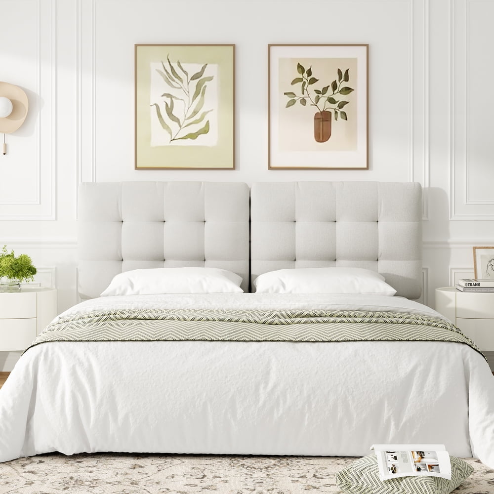 Someet Upholstered Headboard for King Size, Adjustable Height Headboard, Modern Button Tufting Solid Wood Headboard, Beige