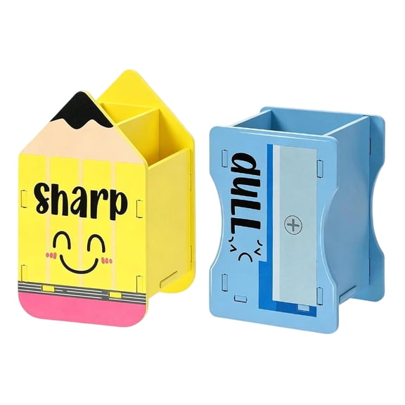 2 Pcs Blue Pencil Shaped Holder Sharp Dull Holder Wooden Dispenser Pen Storage with Classic Pencil Shaped Design for Back to School Teachers Classroom Organization Accessories